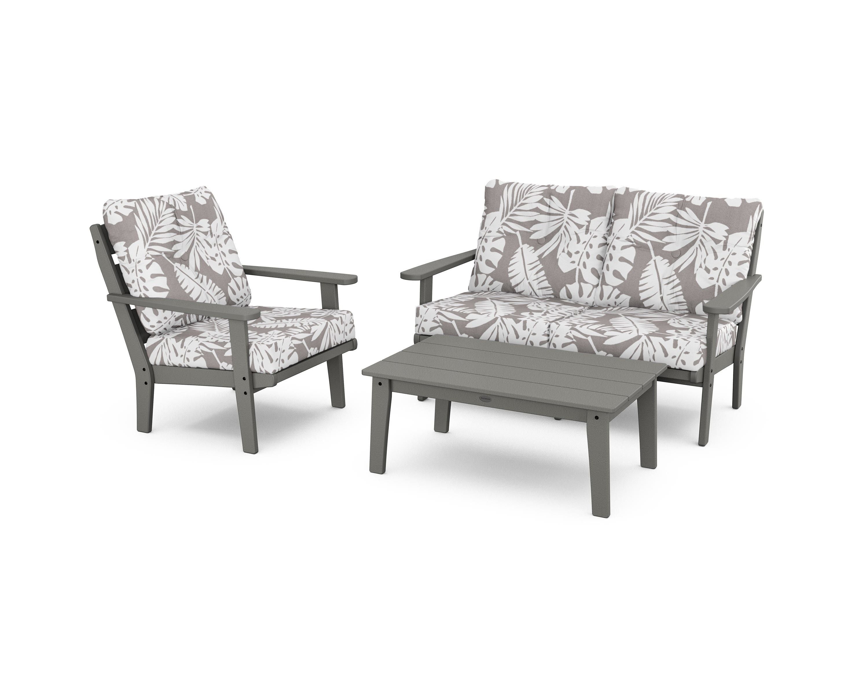 POLYWOOD® Lakeside 3-Piece Deep Seating Set in Slate Grey / Leaf Grey Mist