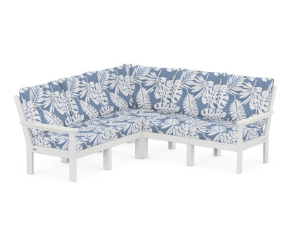 POLYWOOD® Vineyard 5-Piece Sectional in White / Leaf Sky Blue