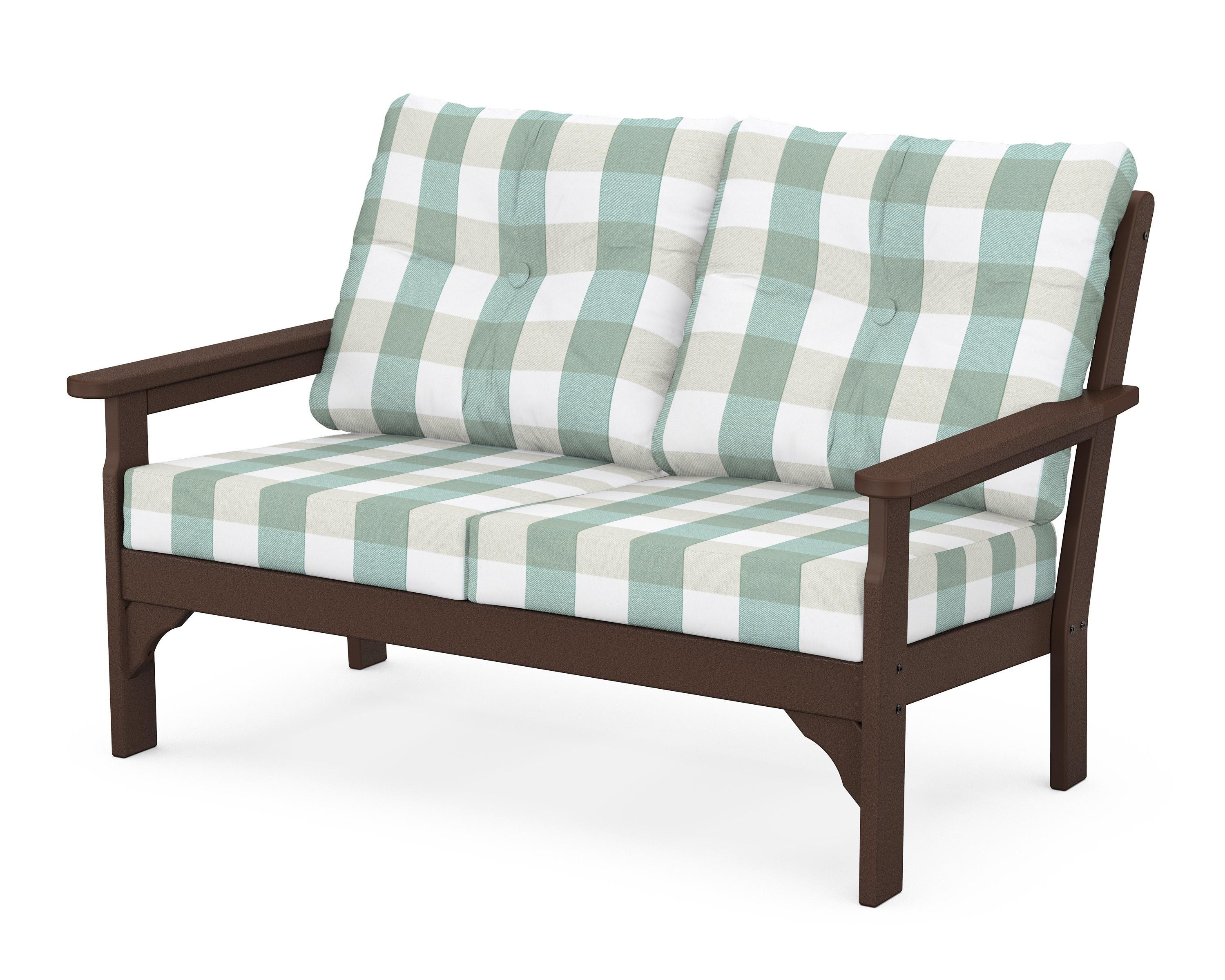 POLYWOOD® Vineyard Deep Seating Loveseat in Mahogany / Buffalo Plaid Glacier Spa