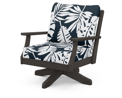 POLYWOOD® Braxton Deep Seating Swivel Chair in Vintage Coffee / Leaf Marine Indigo