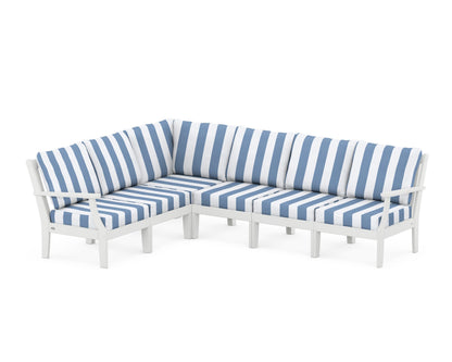 POLYWOOD® Braxton Modular 6-Piece Deep Seating Set in White / Cabana Stripe Sky Blue