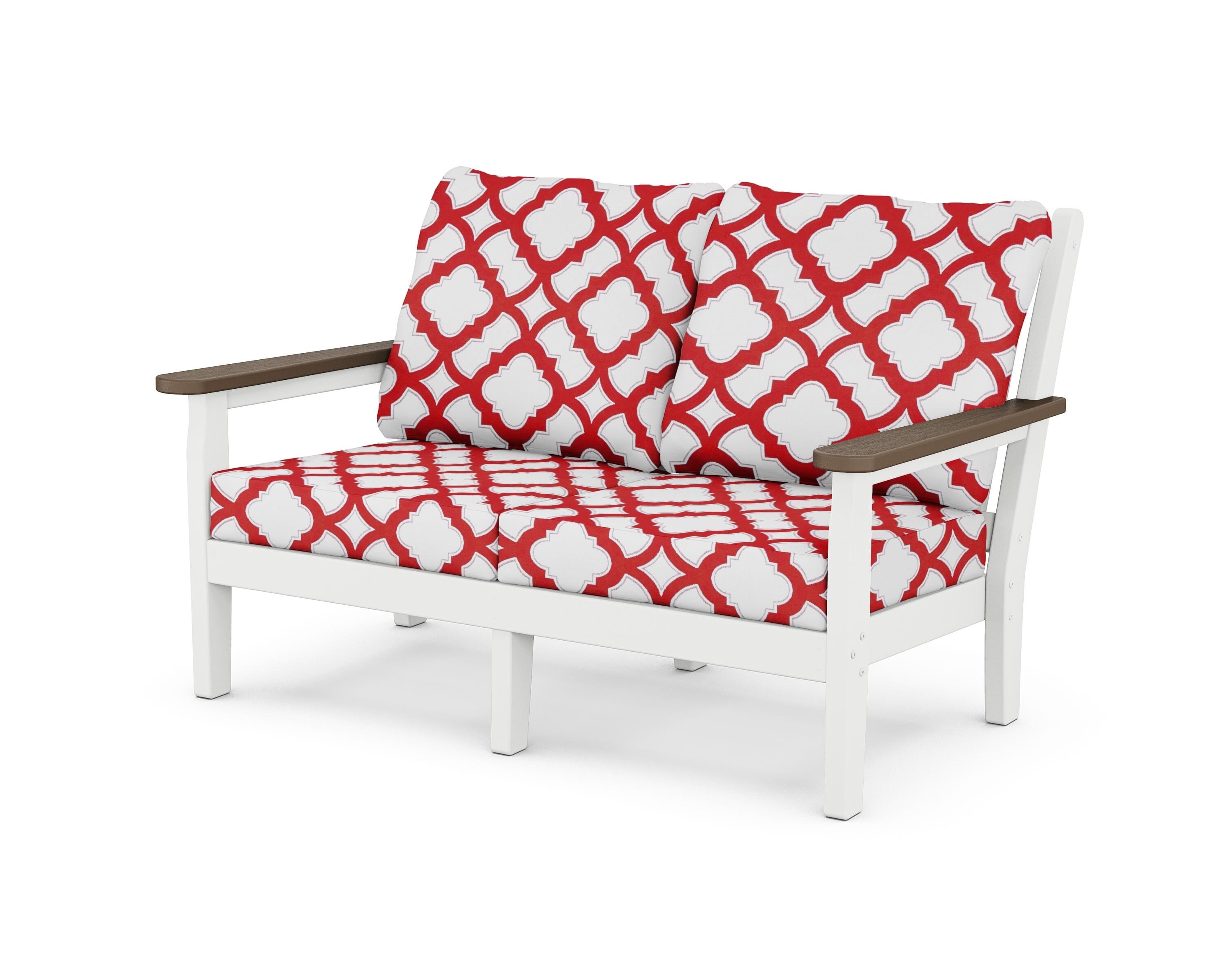 POLYWOOD® Chippendale Deep Seating Loveseat in White / Kona / Trellis Crimson