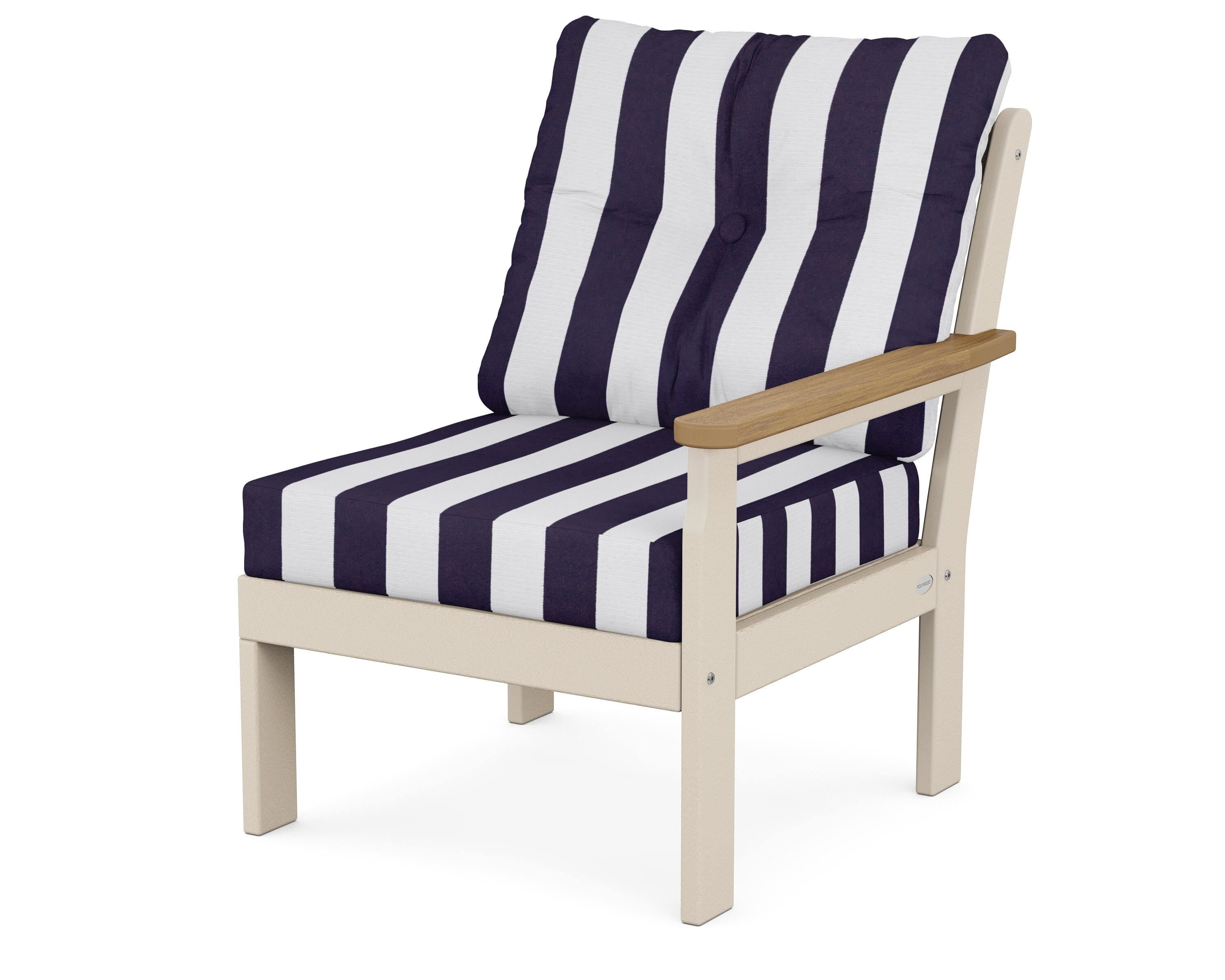 POLYWOOD® Vineyard Modular Right Arm Chair in Sand / Natural / Cabana Stripe Navy