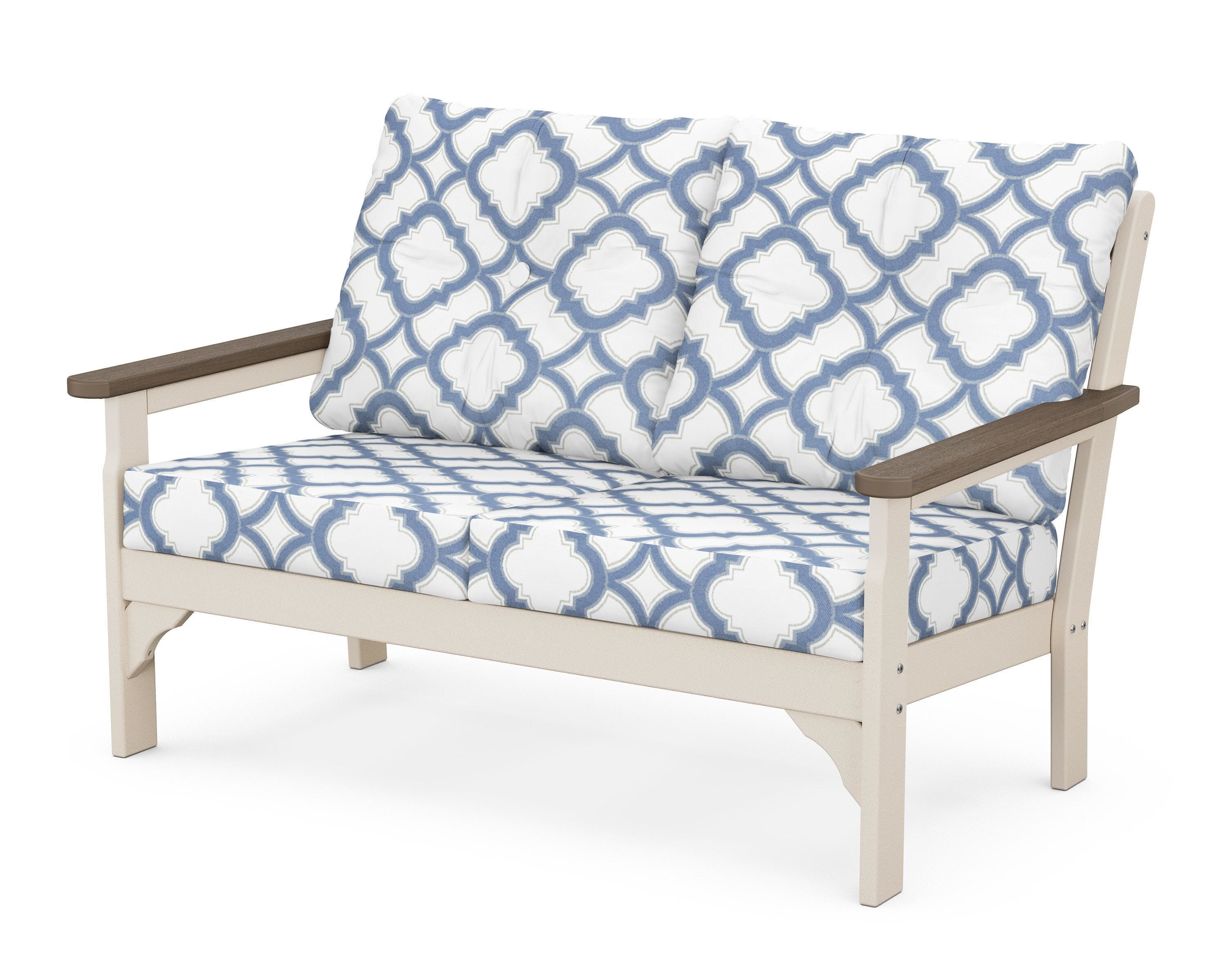 POLYWOOD® Vineyard Deep Seating Loveseat in Sand / Kona / Trellis Sky Blue