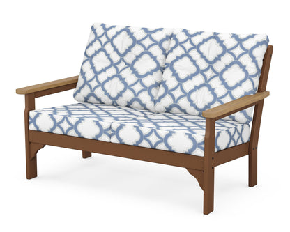 POLYWOOD® Vineyard Deep Seating Loveseat in Teak / Natural / Trellis Sky Blue