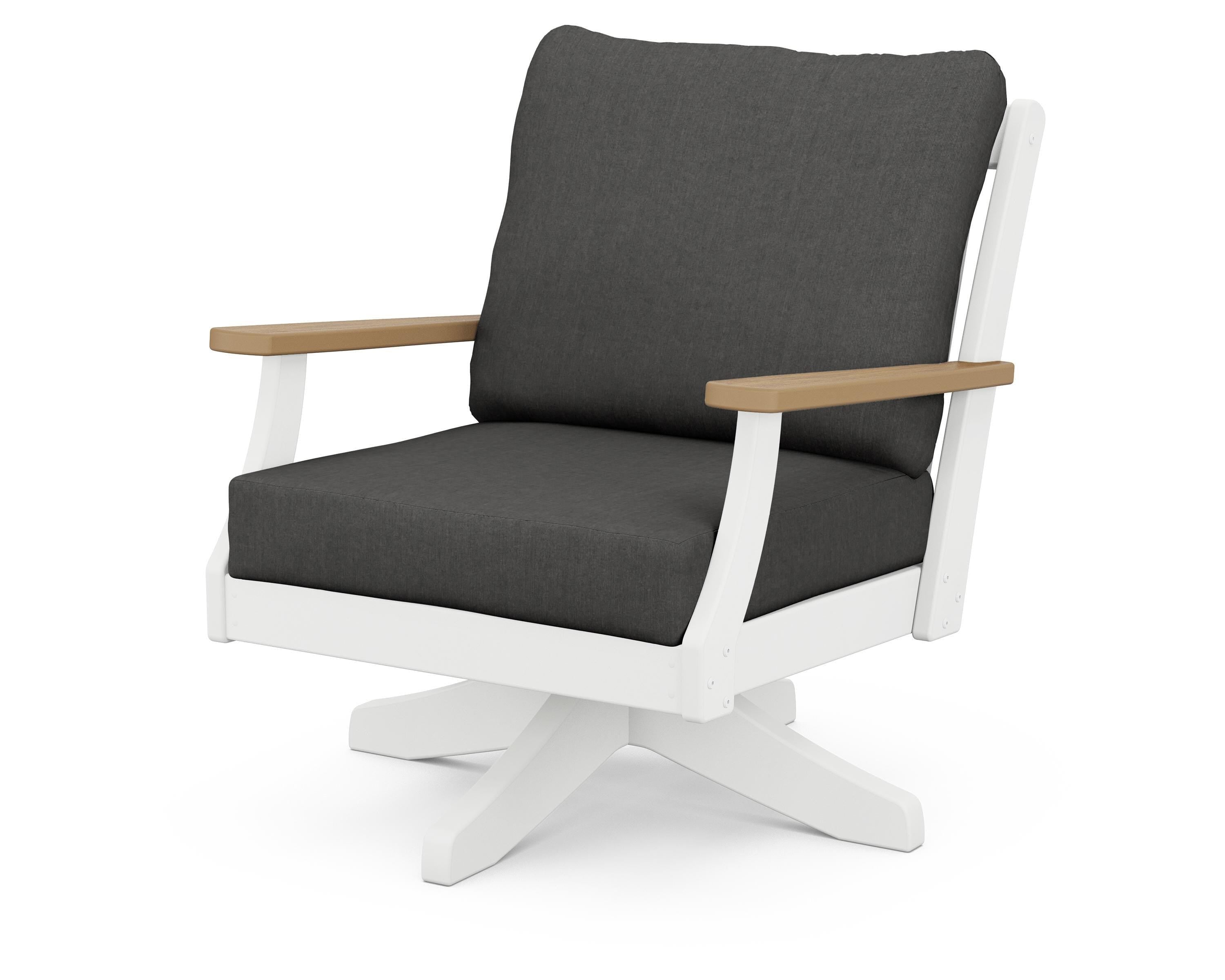 POLYWOOD® Braxton Deep Seating Swivel Chair in White / Natural / Spectrum Carbon