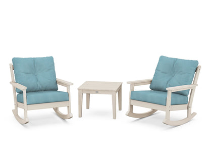 POLYWOOD® Vineyard 3-Piece Deep Seating Rocker Set in Sand / Lattice Sky Blue