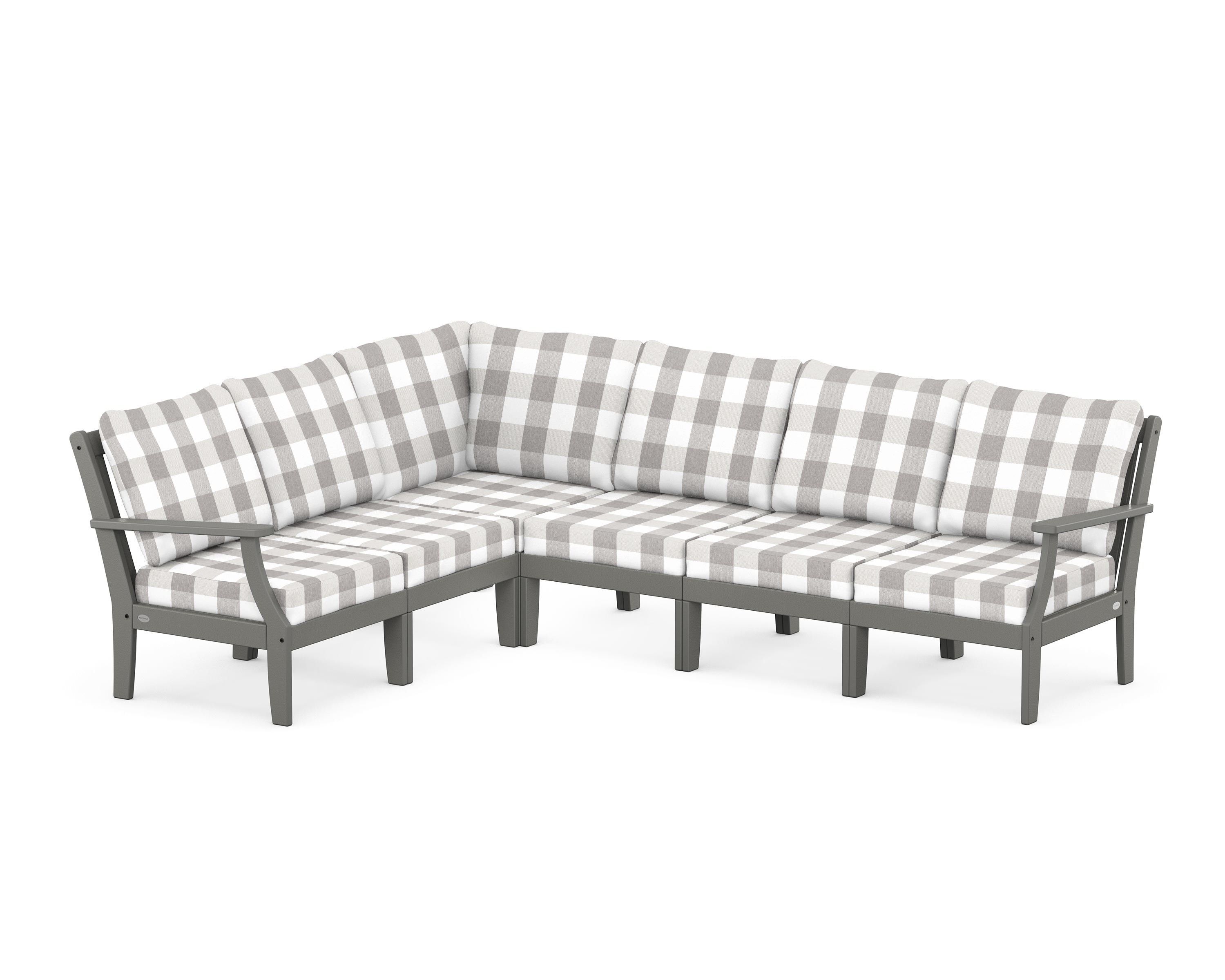 POLYWOOD® Braxton Modular 6-Piece Deep Seating Set in Slate Grey / Buffalo Plaid Grey Mist