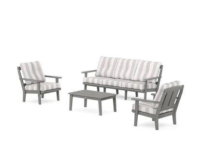 POLYWOOD® Mission 4-Piece Deep Seating Set with Sofa in Slate Grey / Cabana Stripe Dune Burlap