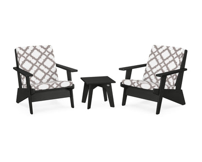 POLYWOOD® Riviera Modern Lounge 3-Piece Set in Black / Trellis Grey Mist