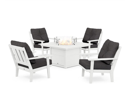 POLYWOOD® Oxford 5-Piece Deep Seating Set with Fire Pit Table in White / Ash Charcoal