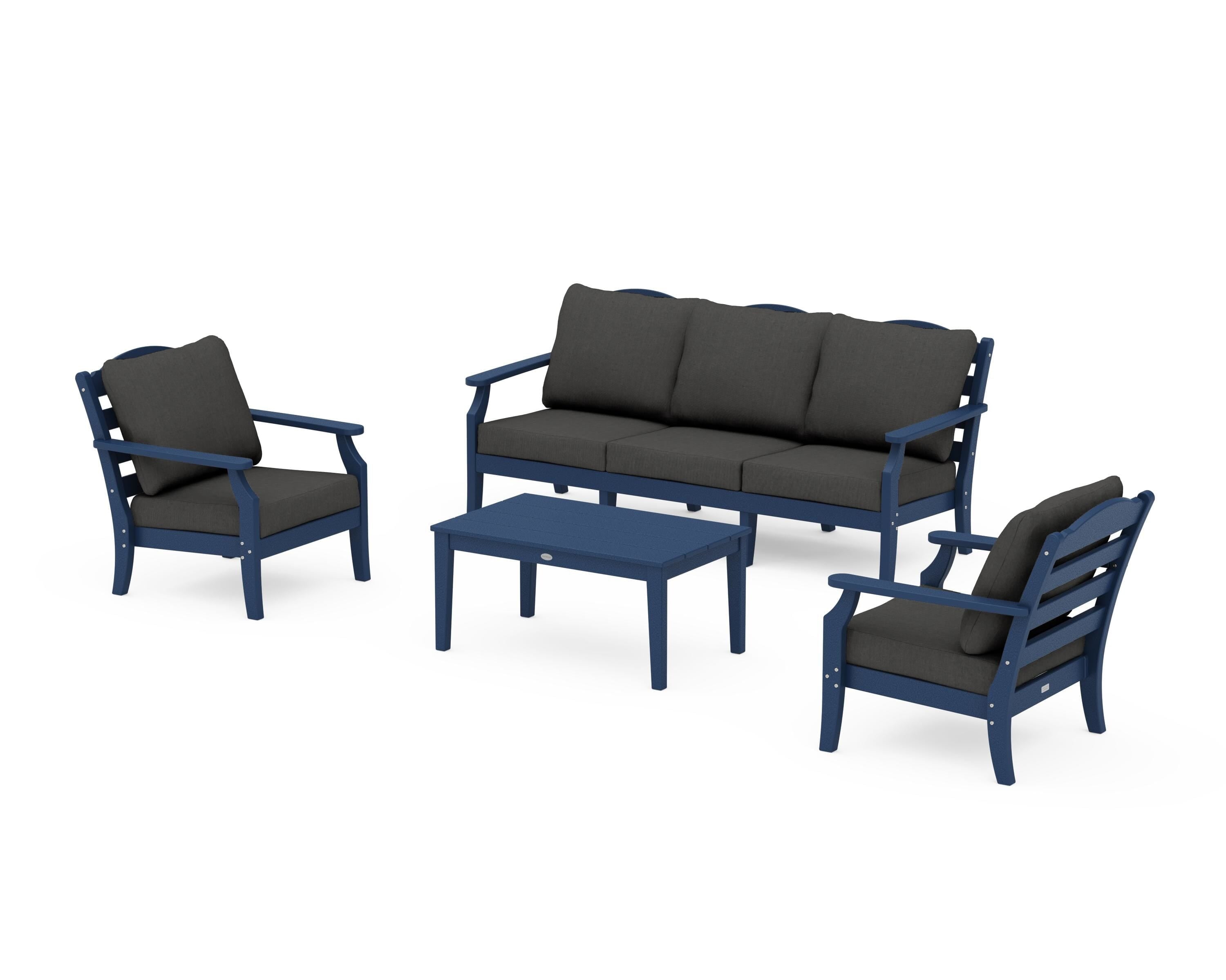 Draper James™ by  POLYWOOD® Savannah 4-Piece Deep Seating Set with Sofa in Navy / Spectrum Carbon