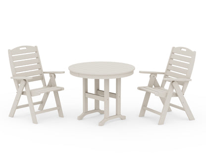 POLYWOOD® Nautical Folding Highback Chair 3-Piece Round Dining Set in Sand