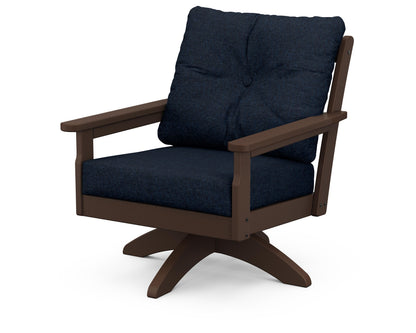 POLYWOOD® Vineyard Deep Seating Swivel Chair in Mahogany / Marine Indigo