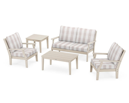 POLYWOOD® Braxton 5-Piece Deep Seating Set in Sand / Buffalo Plaid Dune Burlap