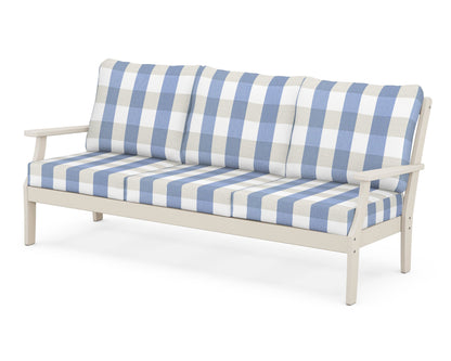 POLYWOOD® Braxton Deep Seating Sofa in Sand / Buffalo Plaid Sky Blue