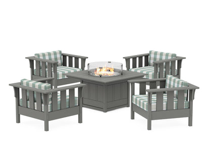 Martha Stewart by POLYWOOD® Acadia 5-Piece Deep Seating Set with Fire Pit Table in Slate Grey / Buffalo Plaid Glacier Spa