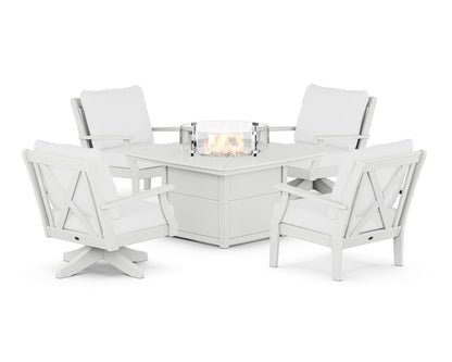 POLYWOOD® Braxton 5-Piece Deep Seating Set with Fire Table in White / Natural