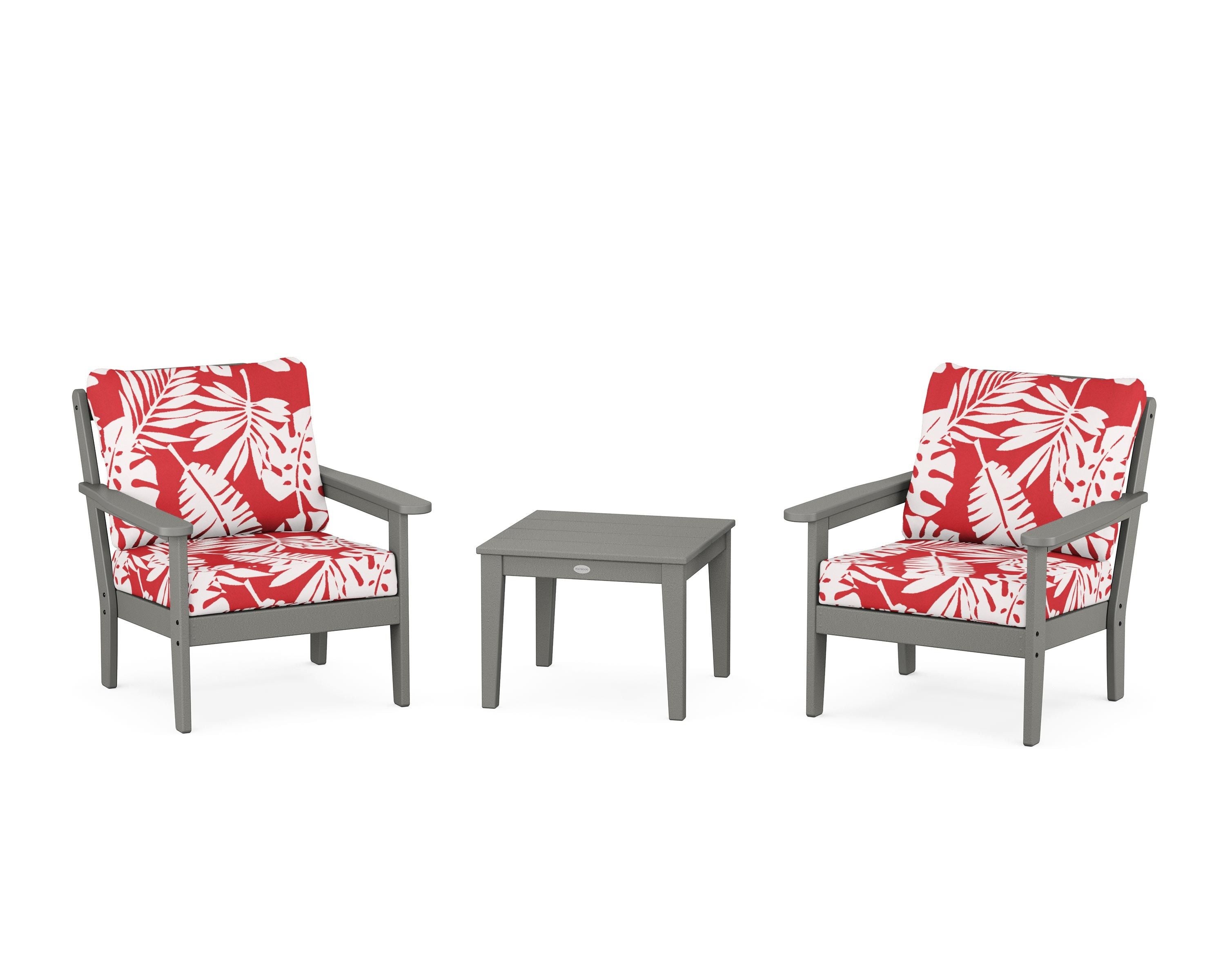 Country Living Cottage 3-Piece Deep Seating Set in Slate Grey / Leaf Crimson