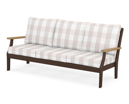 POLYWOOD® Braxton Deep Seating Sofa in Mahogany / Natural / Buffalo Plaid Dune Burlap