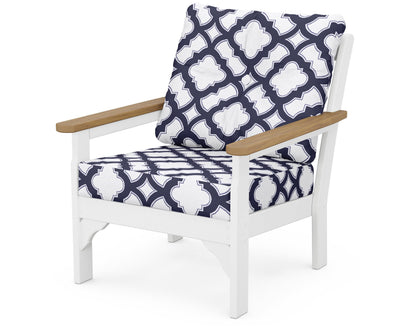 POLYWOOD® Vineyard Deep Seating Chair in White / Natural / Trellis Navy
