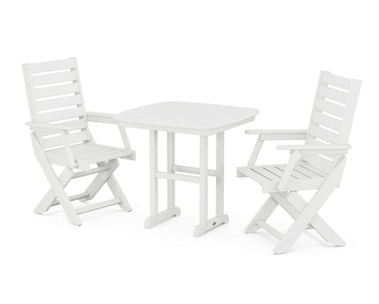 POLYWOOD® Captain Folding Chair 3-Piece Dining Set in White