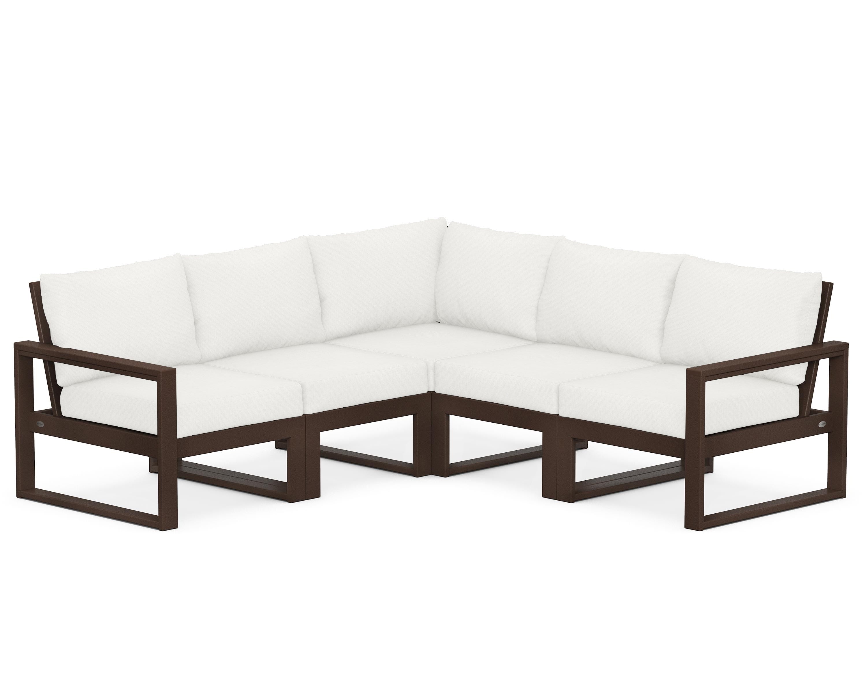 POLYWOOD® EDGE 5-Piece Modular Deep Seating Set in Mahogany / Natural Linen