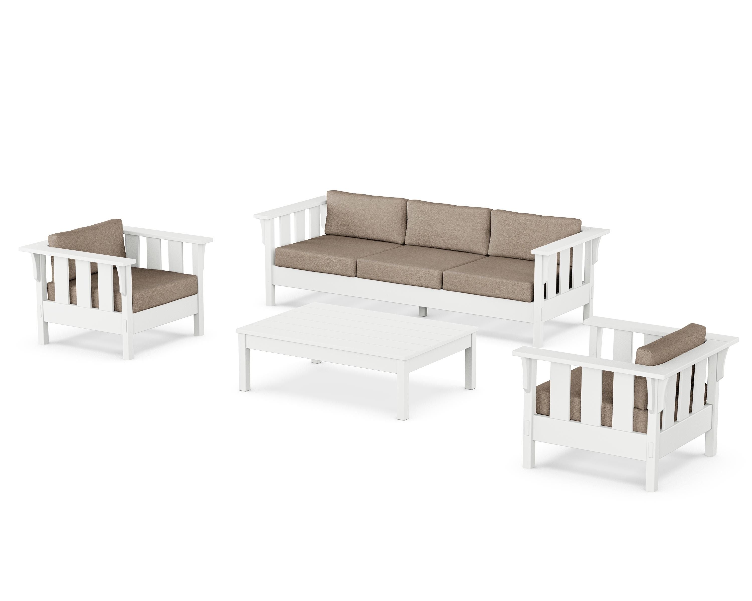 Martha Stewart by POLYWOOD® Acadia 4-Piece Deep Seating Set with Sofa in White / Spiced Burlap