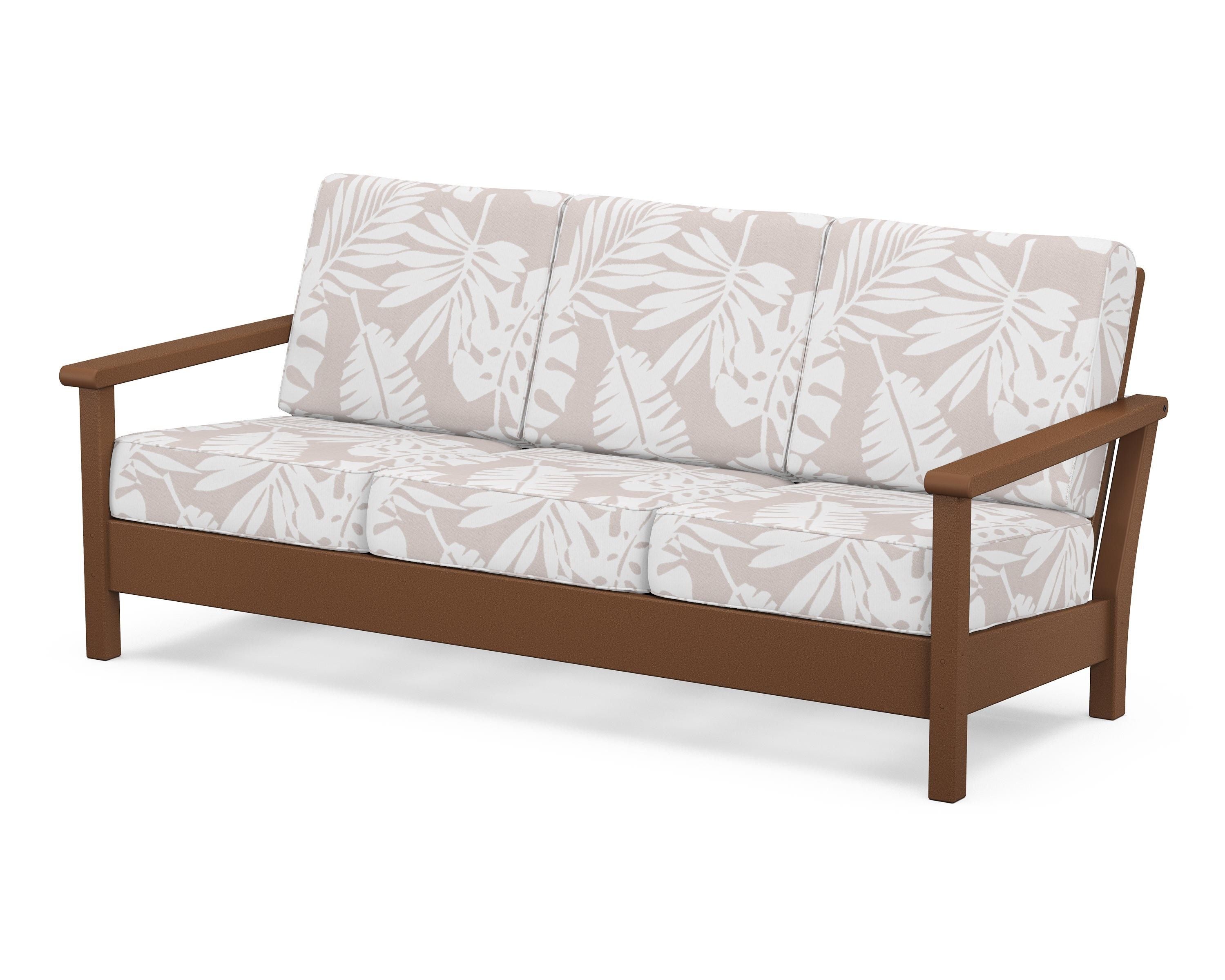 POLYWOOD® Harbour Deep Seating Sofa in Teak / Leaf Dune Burlap