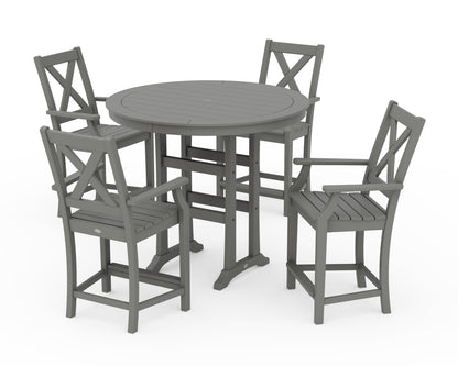 POLYWOOD® Braxton 5-Piece Nautical Trestle Arm Chair Counter Set in Slate Grey