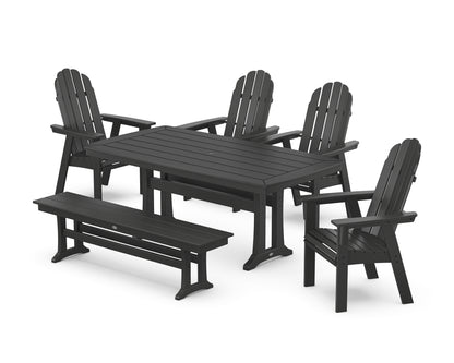 POLYWOOD® Vineyard Curveback Adirondack Chair 6-Piece Dining Set with Trestle Legs and Bench in Black