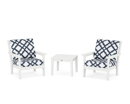 POLYWOOD® Chippendale 3-Piece Deep Seating Set in White / Trellis Marine Indigo