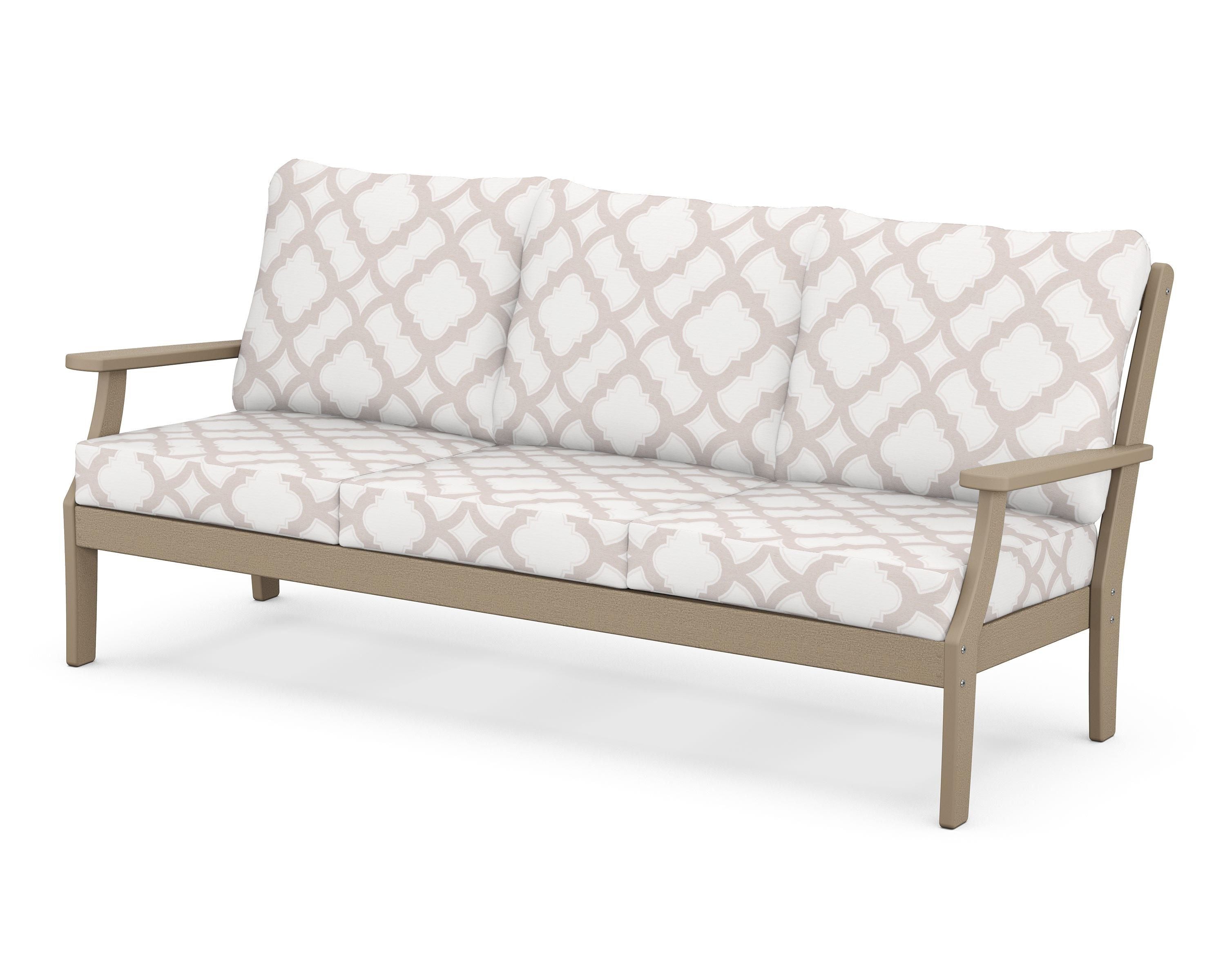 POLYWOOD® Braxton Deep Seating Sofa in Vintage Sahara / Trellis Dune Burlap