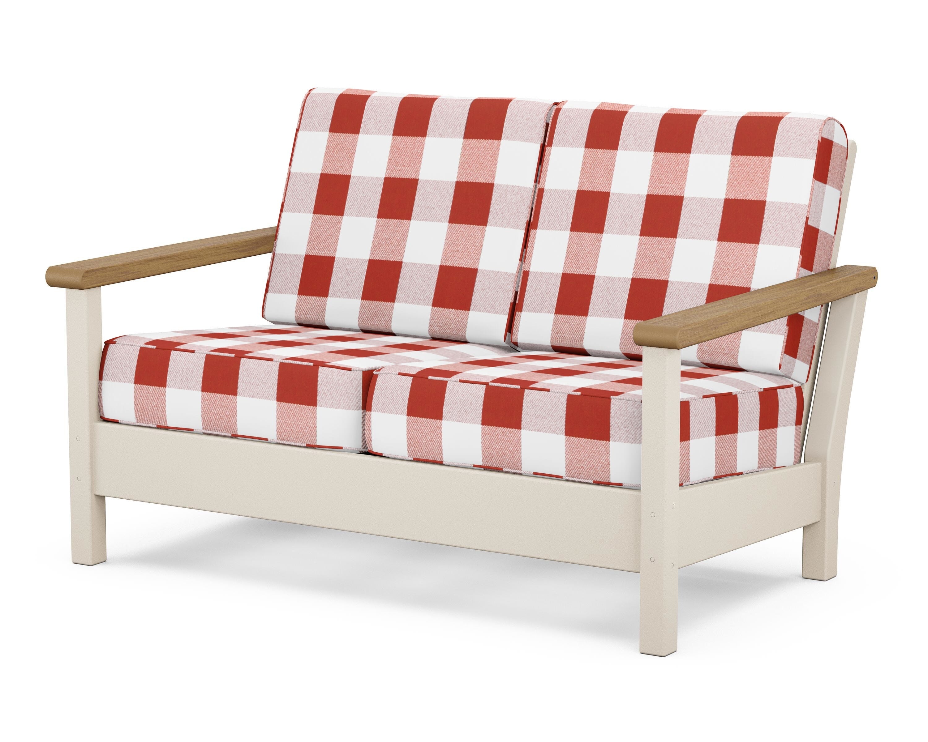 POLYWOOD® Harbour Deep Seating Loveseat in Sand / Natural / Buffalo Plaid Crimson