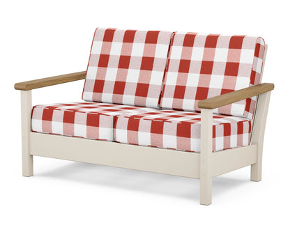 POLYWOOD® Harbour Deep Seating Loveseat in Sand / Natural / Buffalo Plaid Crimson