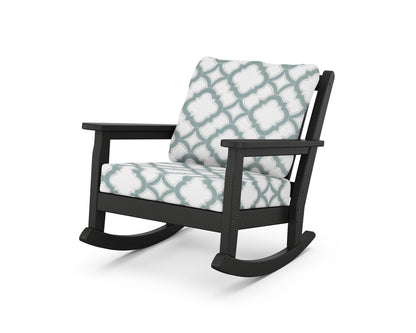POLYWOOD® Chippendale Deep Seating Rocking Chair in Black / Trellis Glacier Spa