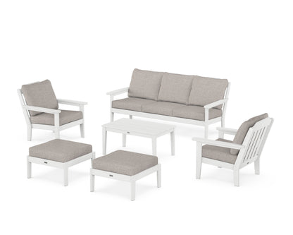 Country Living Cottage 6-Piece Lounge Sofa Set in White / Weathered Tweed