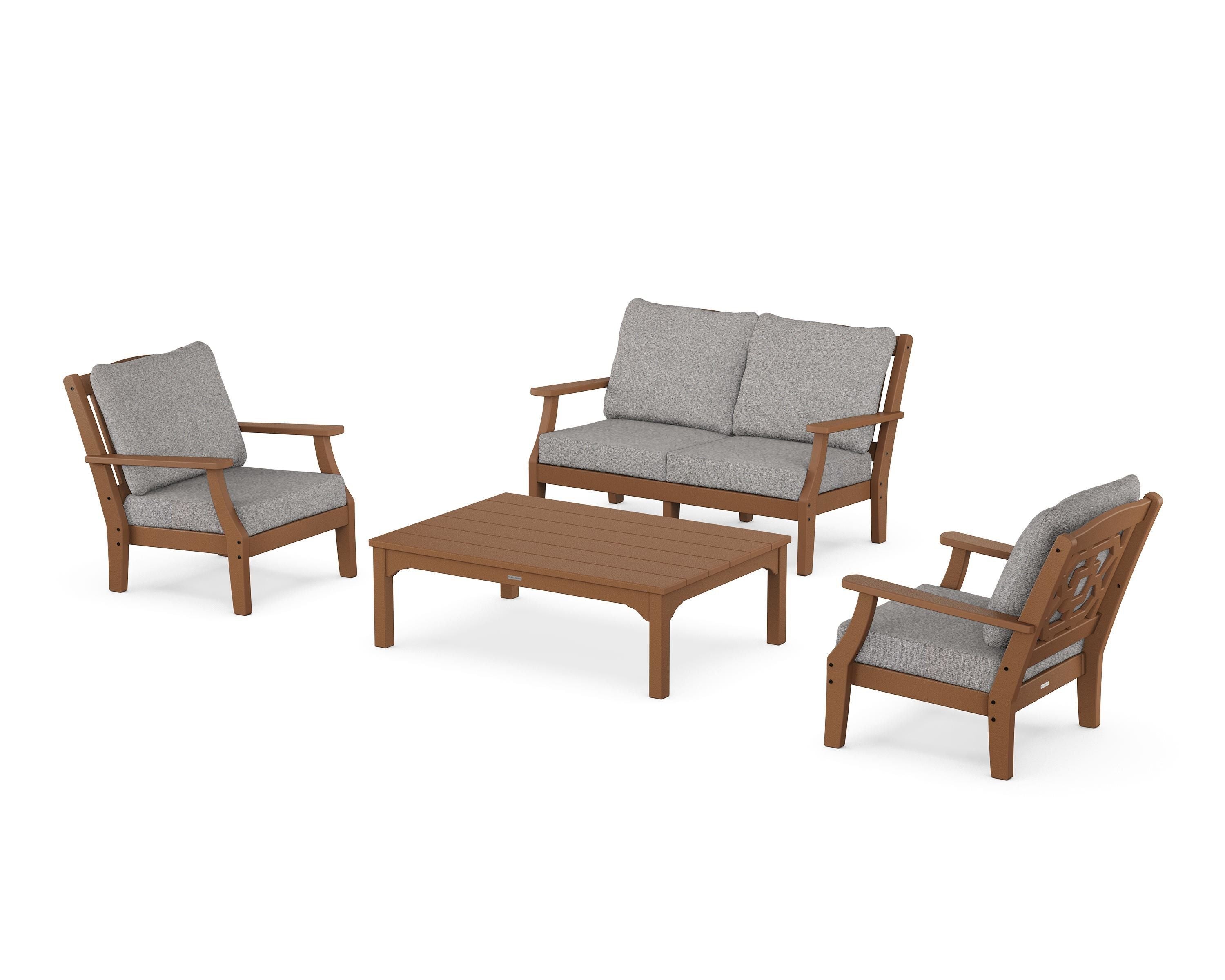 Martha Stewart by POLYWOOD® Chinoiserie 4-Piece Deep Seating Set with Loveseat in Teak / Grey Mist
