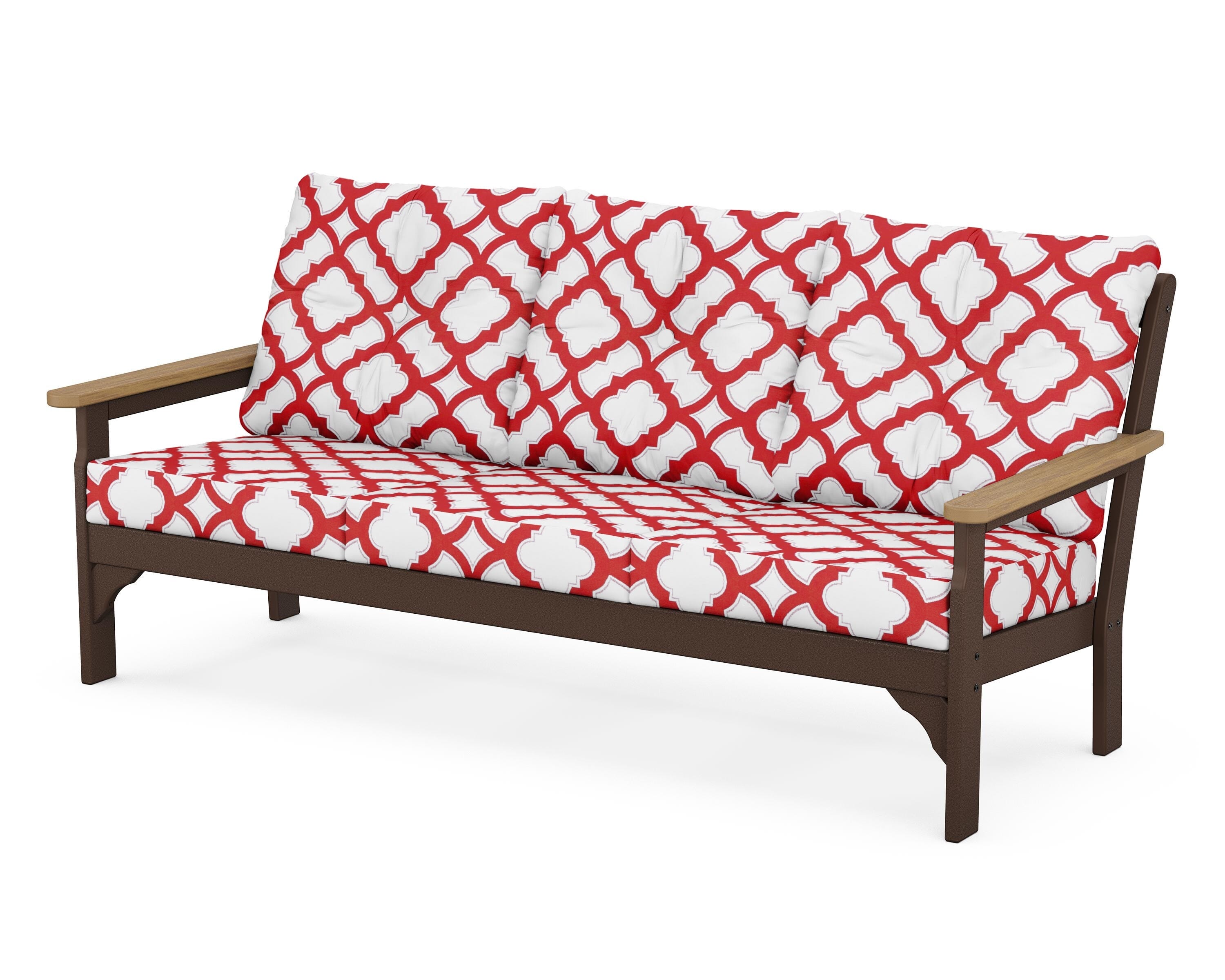 POLYWOOD® Vineyard Deep Seating Sofa in Mahogany / Natural / Trellis Crimson
