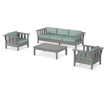 Martha Stewart by POLYWOOD® Acadia 4-Piece Deep Seating Set with Sofa in Slate Grey / Glacier Spa