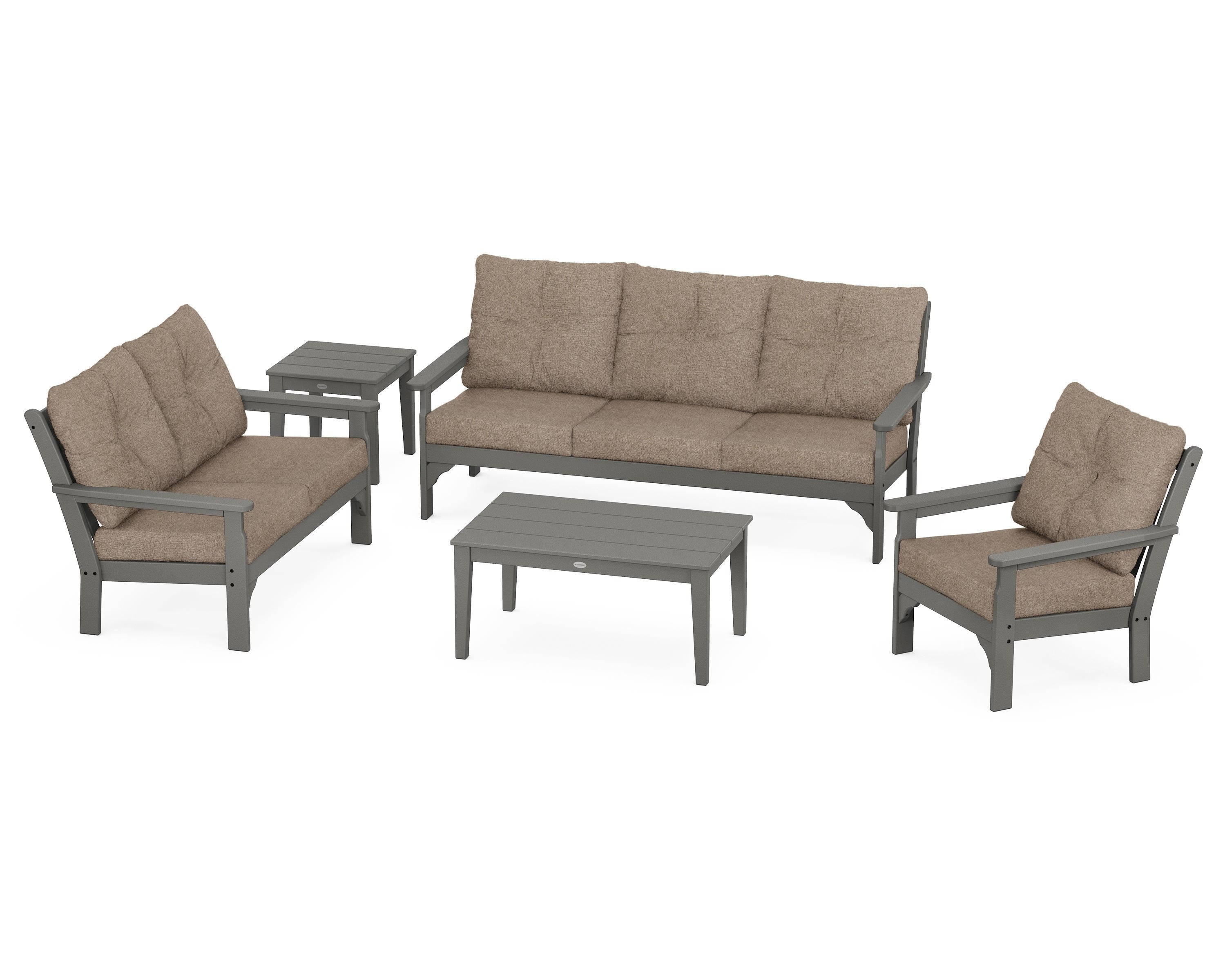 POLYWOOD® Vineyard 5 Piece Deep Seating Set in Slate Grey / Spiced Burlap