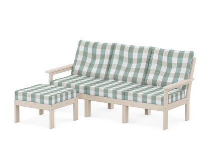 POLYWOOD® Vineyard 4-Piece Sectional with Ottoman in Sand / Buffalo Plaid Glacier Spa