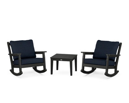 POLYWOOD® Chippendale 3-Piece Deep Seating Rocker Set in Black / Marine Indigo