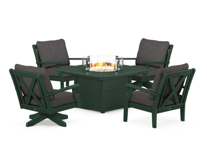 POLYWOOD® Braxton 5-Piece Deep Seating Set with Fire Table in Green / Ash Charcoal