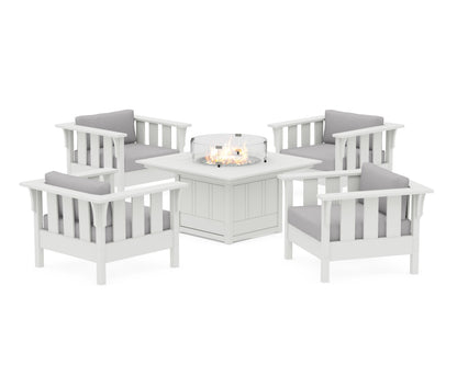 Martha Stewart by POLYWOOD® Acadia 5-Piece Deep Seating Set with Fire Pit Table in White / Granite