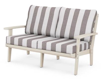 POLYWOOD® Grant Park Deep Seating Loveseat in Sand / Cabana Stripe Grey Mist