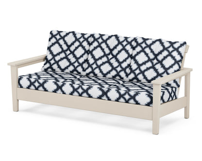 POLYWOOD® Prescott Deep Seating Sofa in Sand / Trellis Marine Indigo