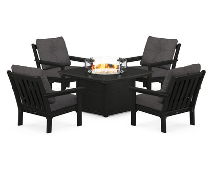 POLYWOOD® Vineyard 5-Piece Conversation Set with Fire Pit Table in Black / Ash Charcoal