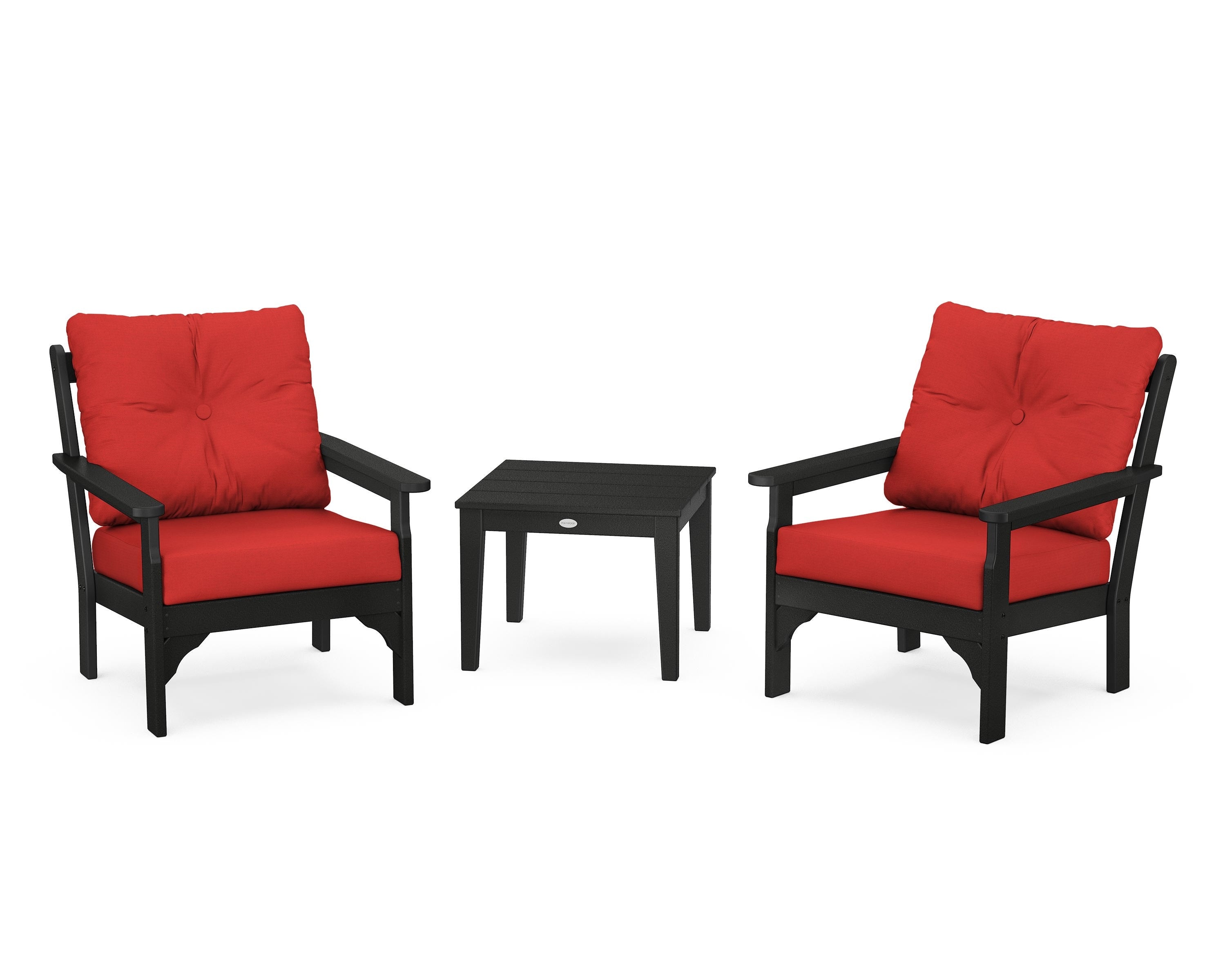 POLYWOOD® Vineyard 3-Piece Deep Seating Set in Black / Crimson Linen