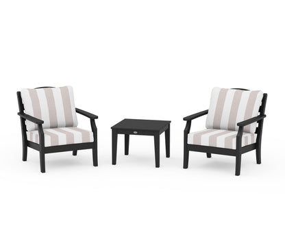 Draper James™ by  POLYWOOD® Savannah 3-Piece Deep Seating Set in Black / Cabana Stripe Dune Burlap
